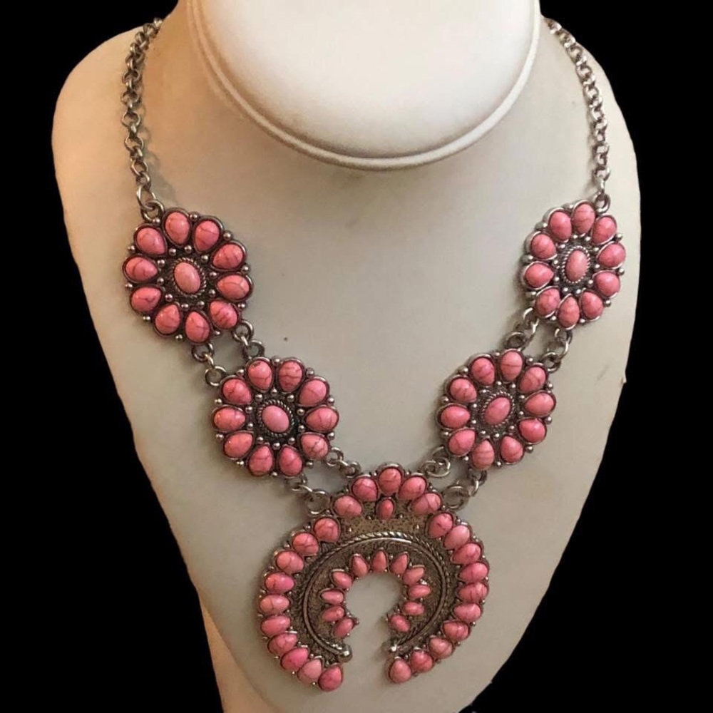 BOGO Pink Faux Turquoise Native-Style Statement Necklace